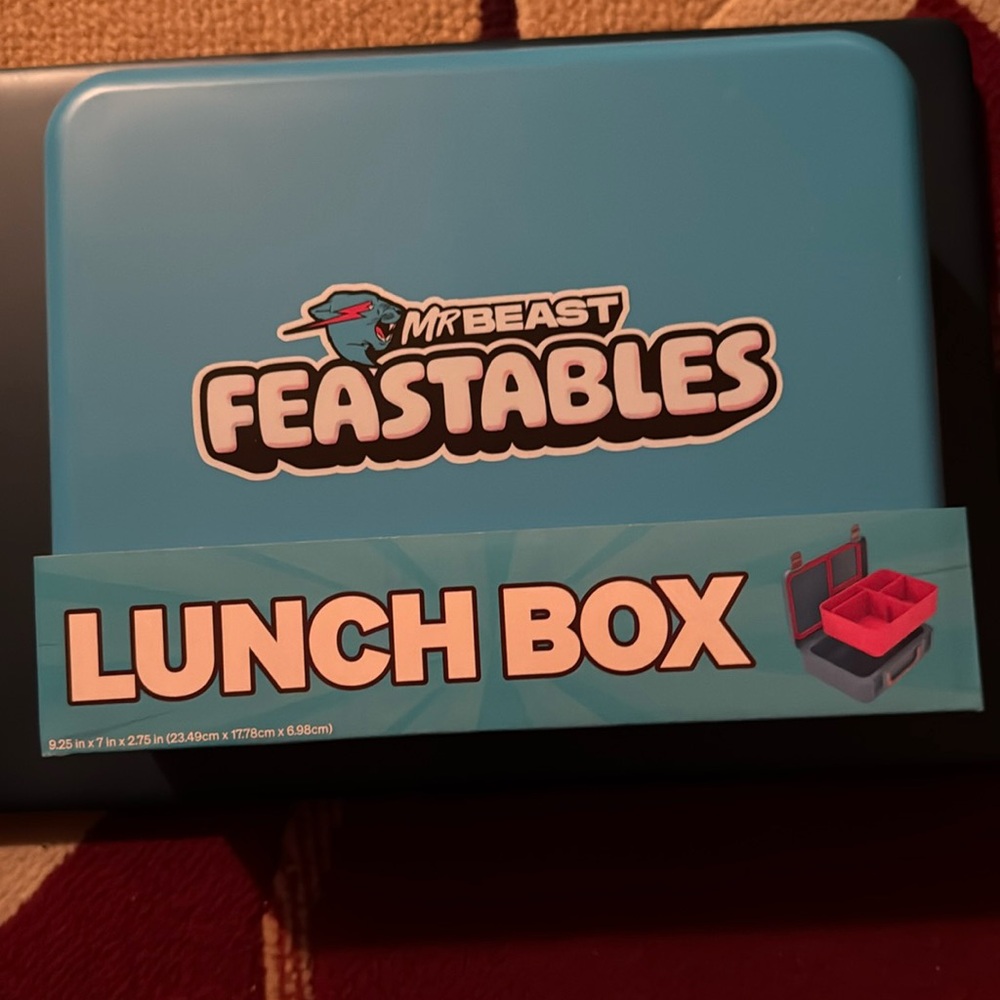 MrBeast Feastables World's Coolest Collectible Lunch Box, BPA-Free, Blue/Pink